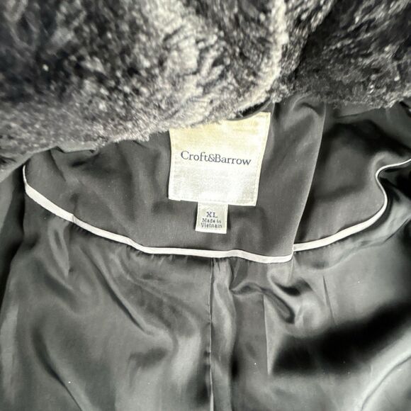 Croft & Barrow Quilted Puffer Coat Womens Sz XL Black Hooded Lined Faux Fur Neck - Picture 6 of 10